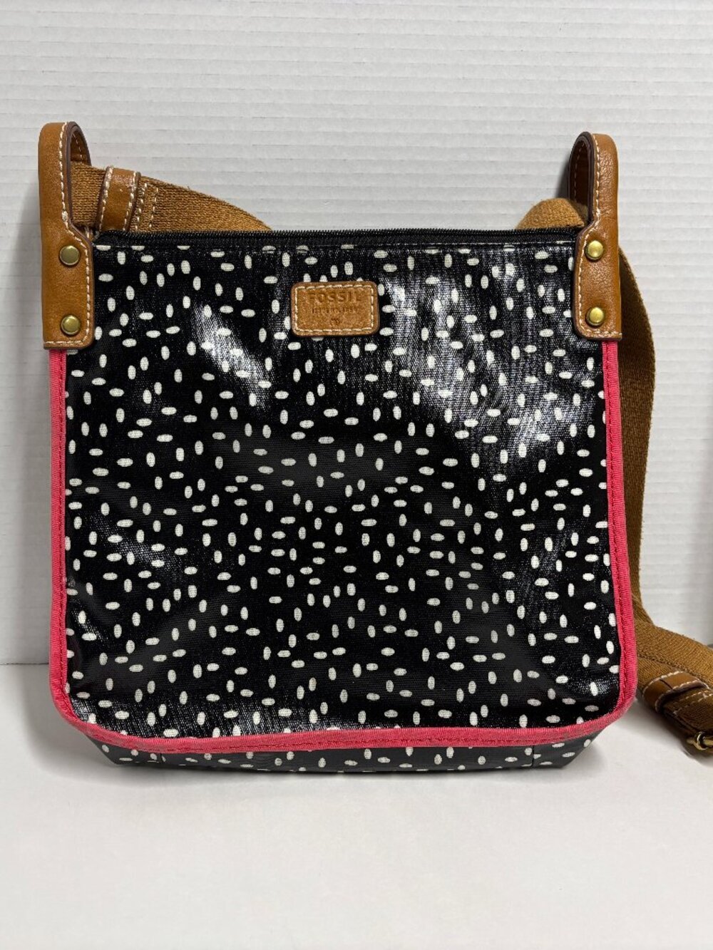 Fossil "Bean Seeds" Coated Canvas Crossbody/Messenger Bag, Black & White